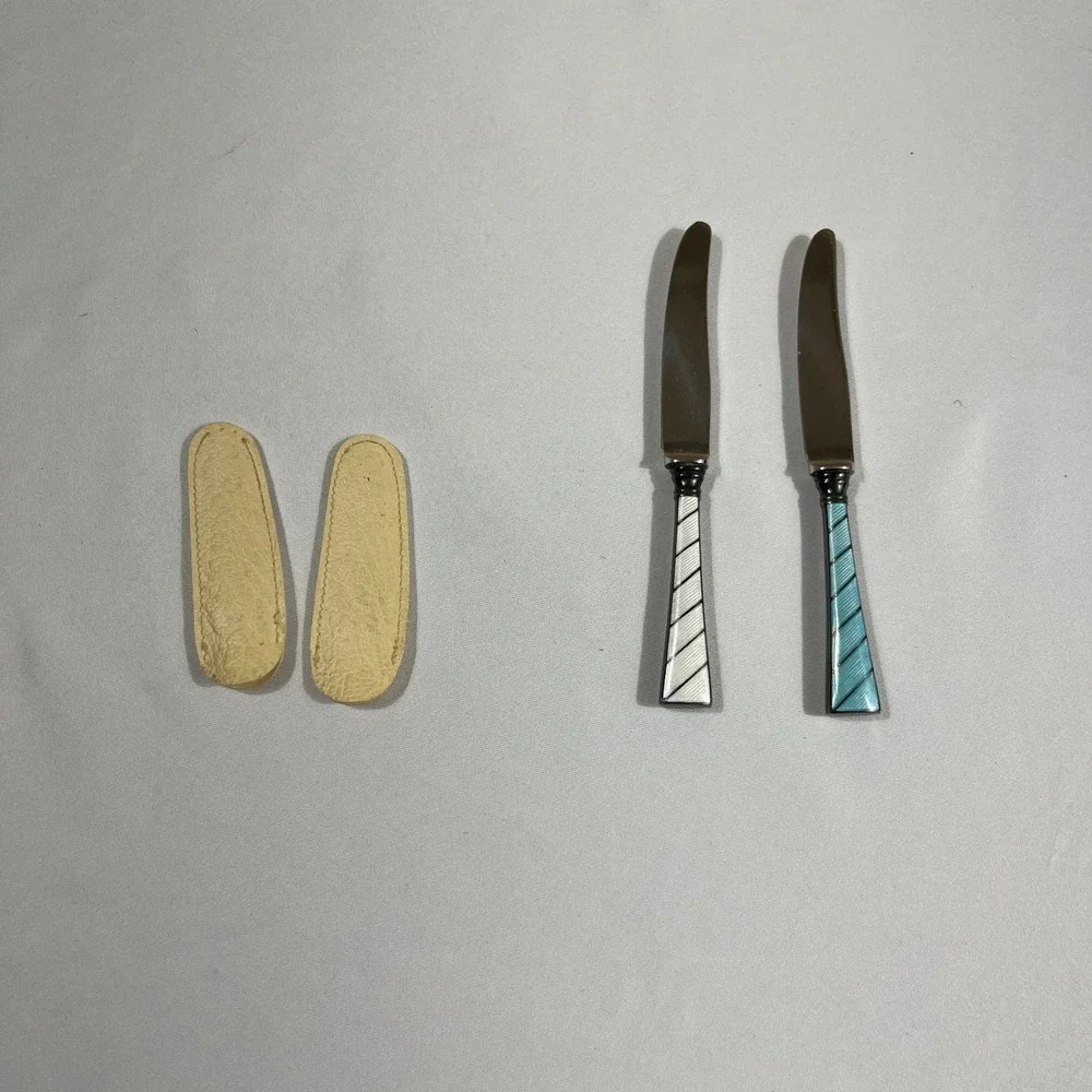 Raadvad Denmark Stainless Enamel Mini Butter Spreader Canape Knives Sheaths MCM